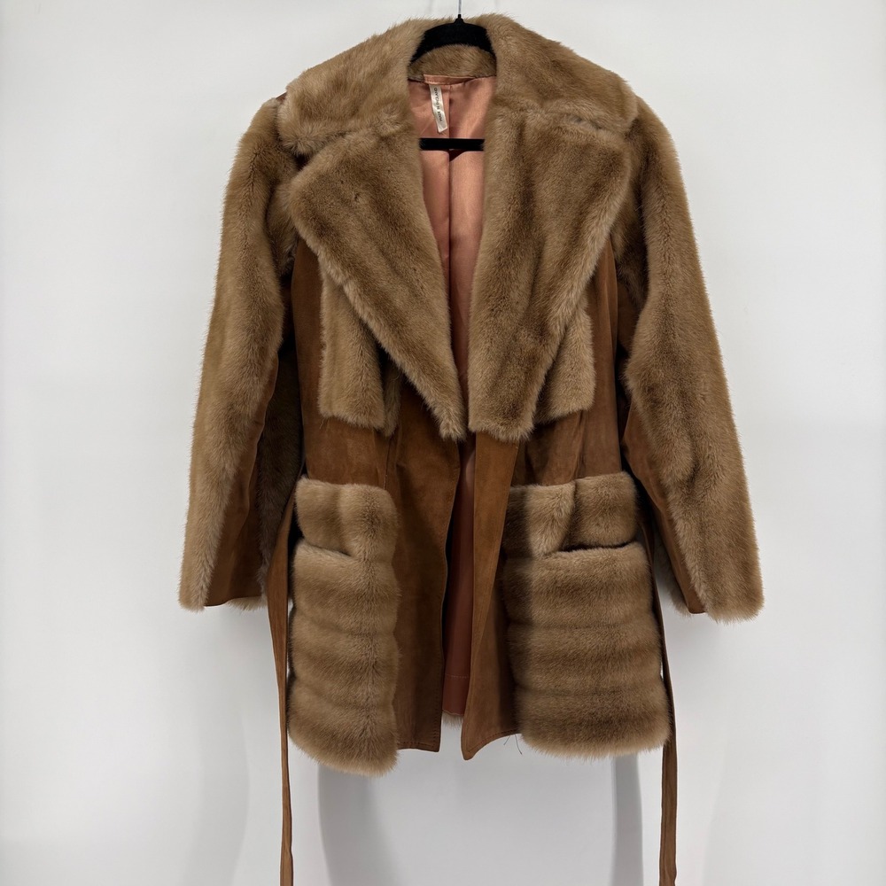 Vintage London Leathers by Lilli Ann Suede & Faux Fur Belted Jacket - Size Small - Picture 3 of 8